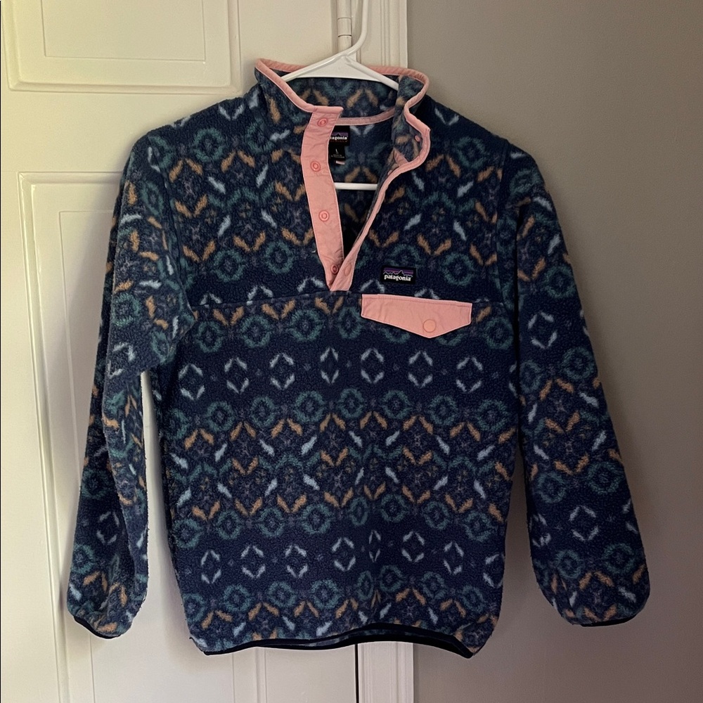 Patagonia Navy and Pink Geometric Fleece